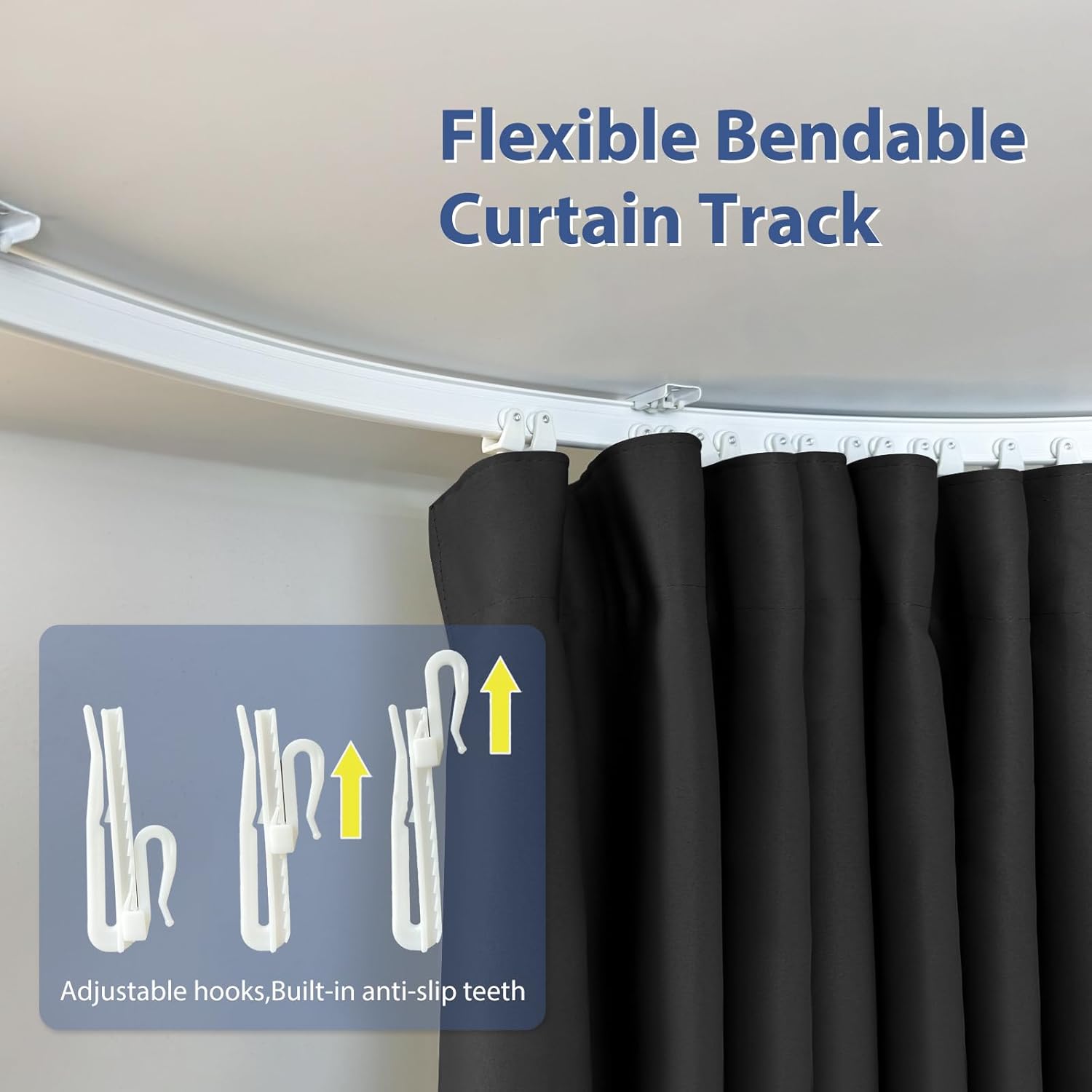 Room Divider Ceiling Mounted Curtains Track Sets Extra Wide Blackout Curtain Flexible Tracks for Bedroom Privacy Partition Separator, 1 Panel Black Drape and White Rail, W8.3 x H9ft
