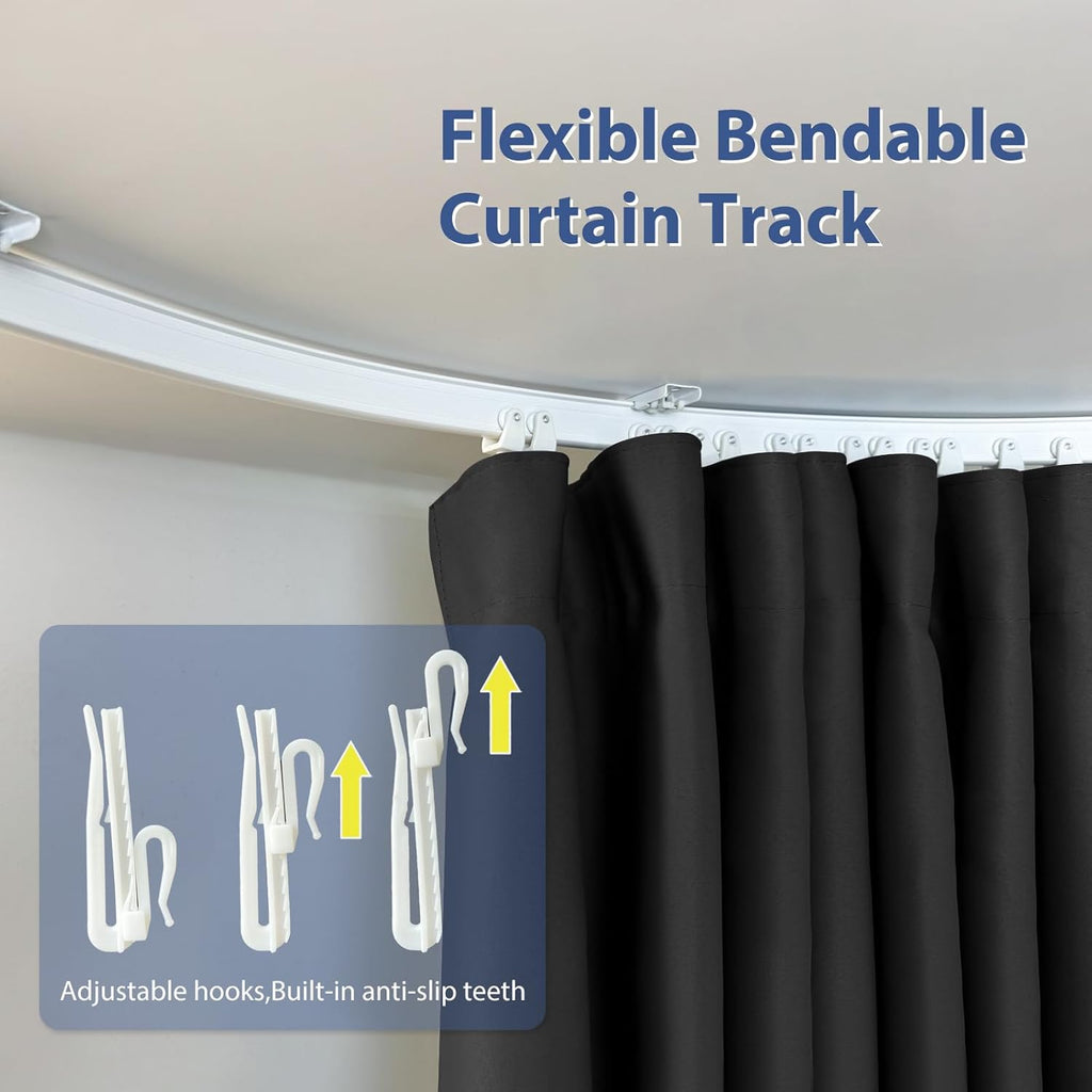 Room Divider Ceiling Mounted Curtains Track Sets Extra Wide Blackout Curtain Flexible Tracks for Bedroom Privacy Partition Separator, 1 Panel Black Drape and White Rail, W15 x H9ft