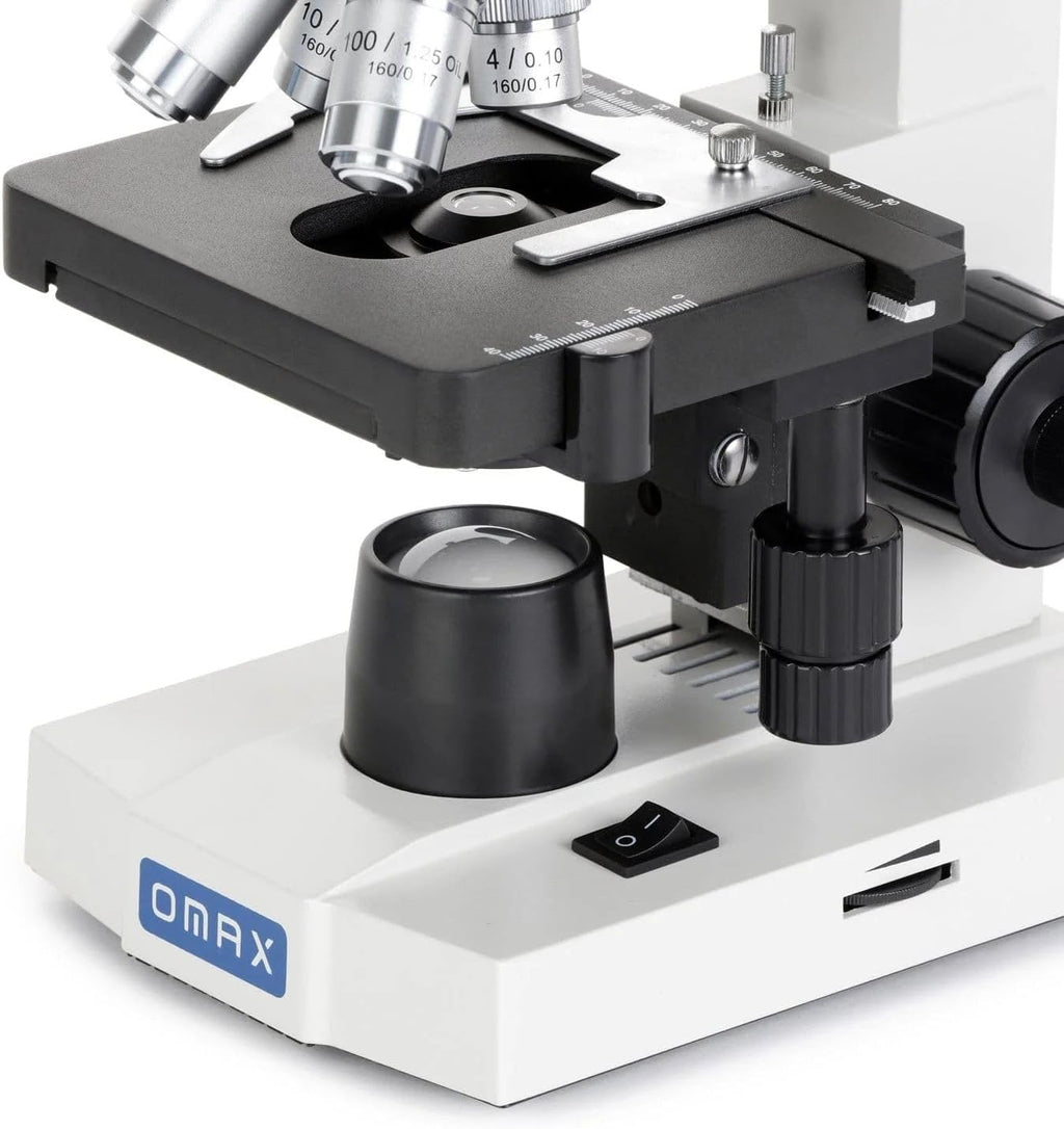 AmScope OMAX 40X-2000X Lab LED Binocular Compound Microscope with Double Layer Mechanical Stage and Coaxial Coarse/Fine Focusing Knob