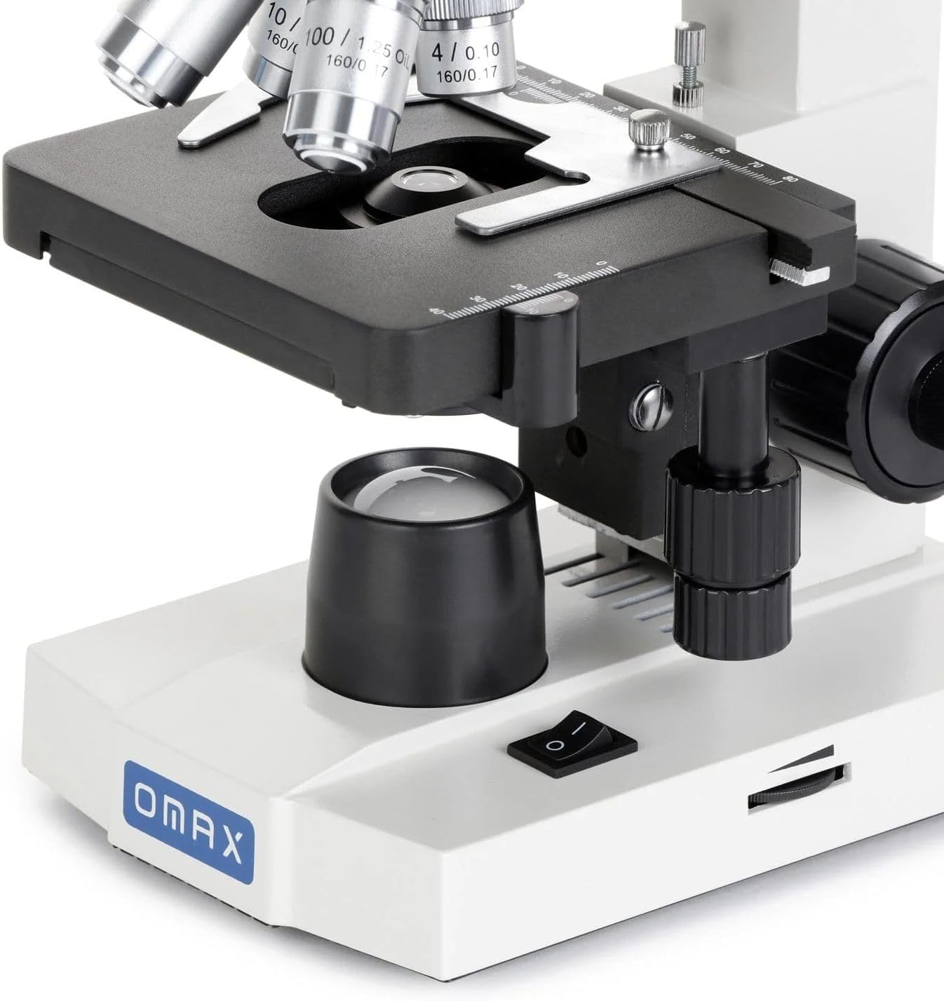 AmScope OMAX 40X-2000X Lab LED Binocular Compound Microscope with Double Layer Mechanical Stage and Coaxial Coarse/Fine Focusing Knob