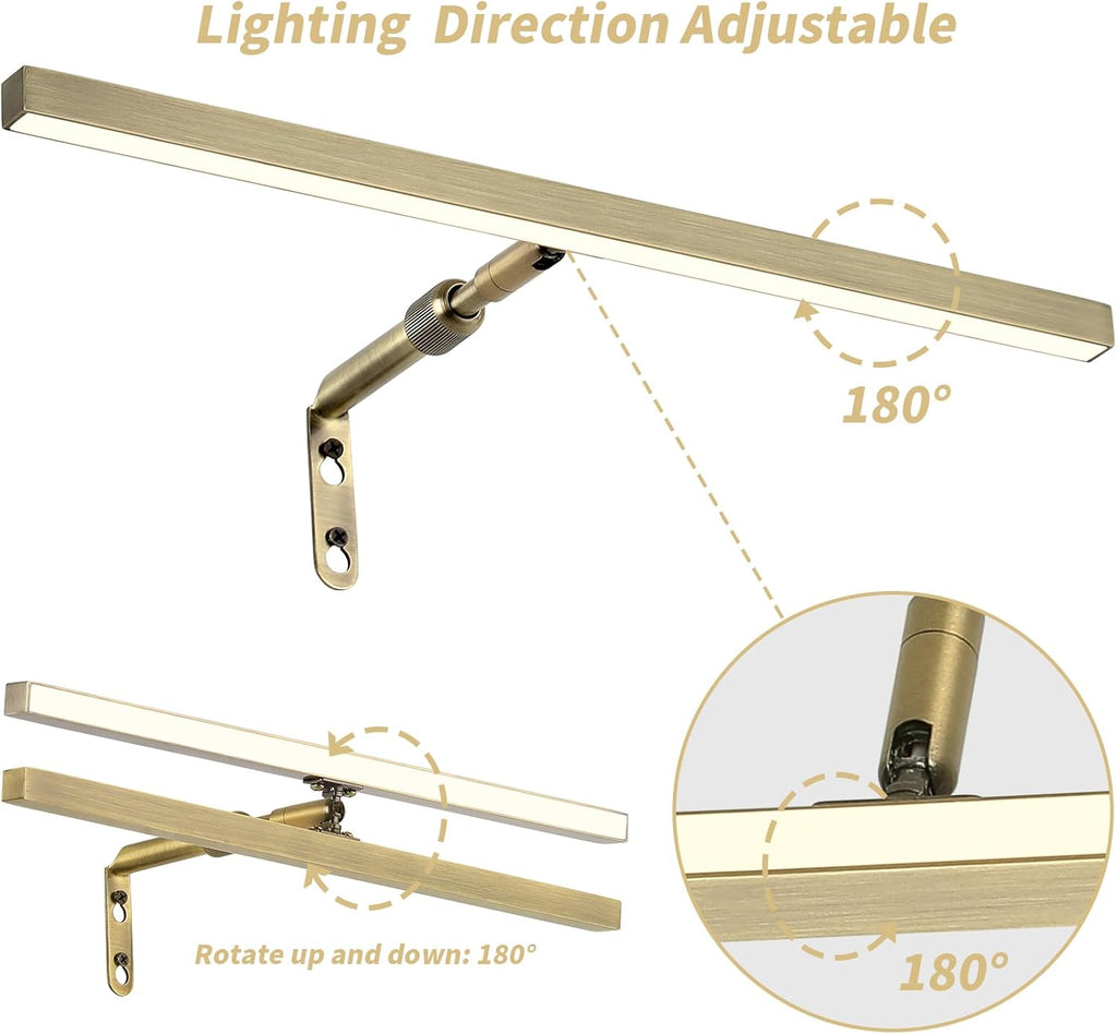 2 Pack LED Picture Lights for Paintings Plug in, 16 Inch 4W Adjustable Art Light Gallery Wall Light for Display Art Work, Antique Brass Finish, CRI90+, 3000K Warm White