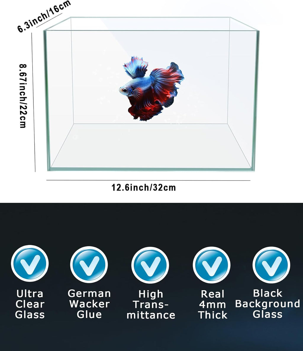 Fish Tank, 3 Gallon Ultra-Clear Glass Fish Aquarium, with Separator Plate for Betta, Fish Tank Starter kit with Filter and Adjustable Led Light, White