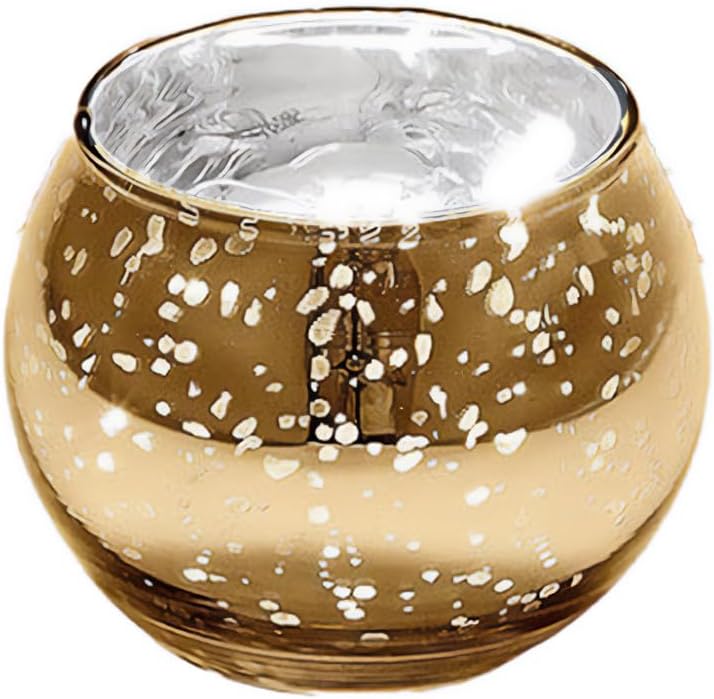 WGVI Gold Speckled Glass Tea Light Votive Candle Holder, Width 3", Height 2.5", Small Globe Bubble Bowl Round Vase, Mercury Votive Tabletop Décor, 1 Piece