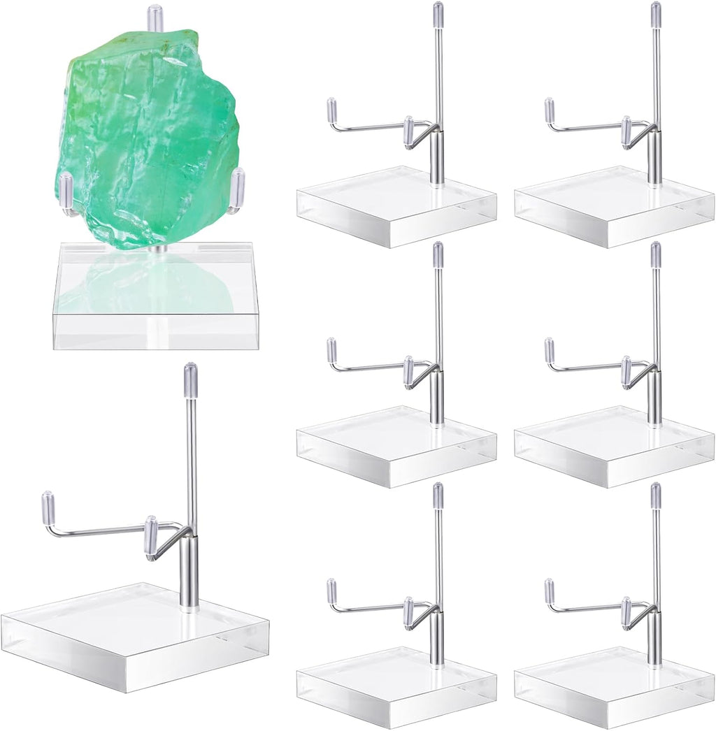 Kigley 8 Pcs Adjustable Metal Arm Display Stand Crystal Holder Easel Display with Acrylic Base Easel Rock Mineral Stand for Geodes Mineral Agate Collection(Silver,2 x 2 x 3.5 Inch)
