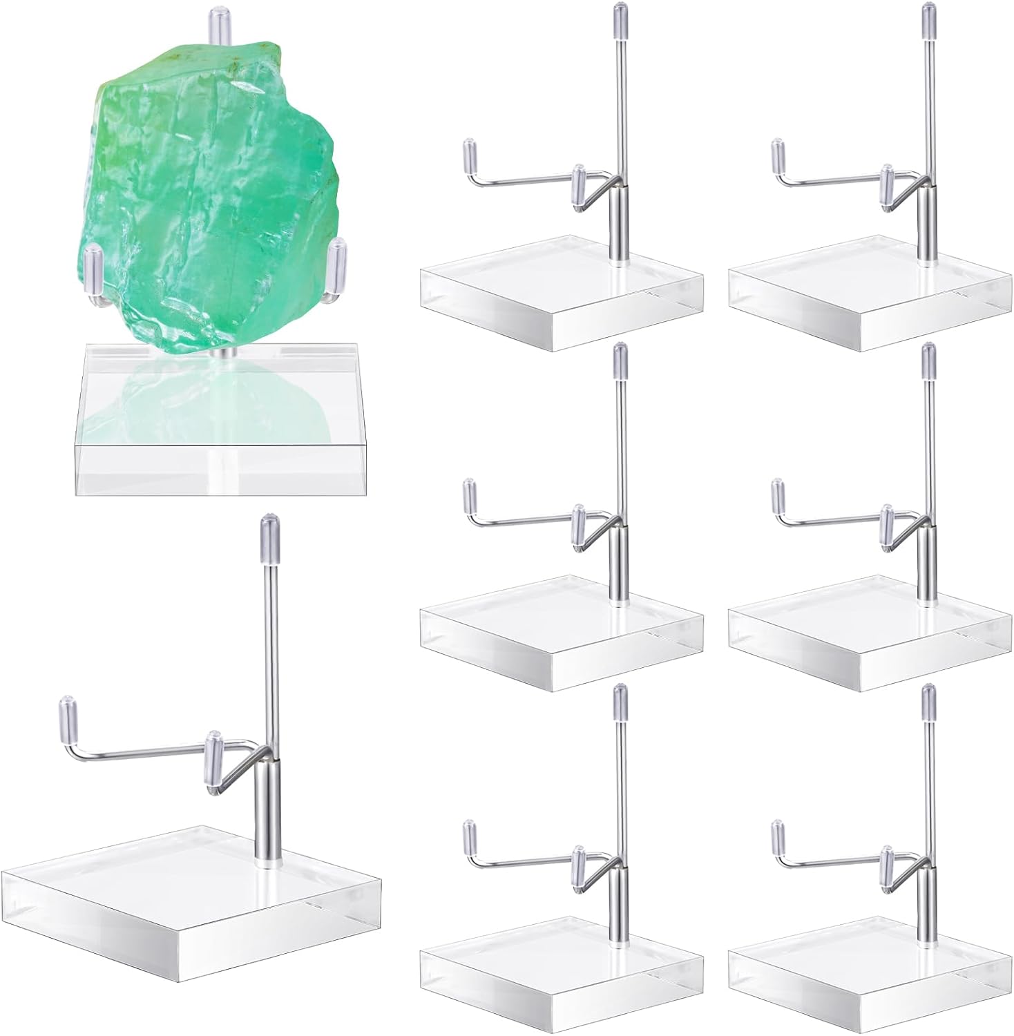 Kigley 8 Pcs Adjustable Metal Arm Display Stand Crystal Holder Easel Display with Acrylic Base Easel Rock Mineral Stand for Geodes Mineral Agate Collection(Silver,2 x 2 x 3.5 Inch)