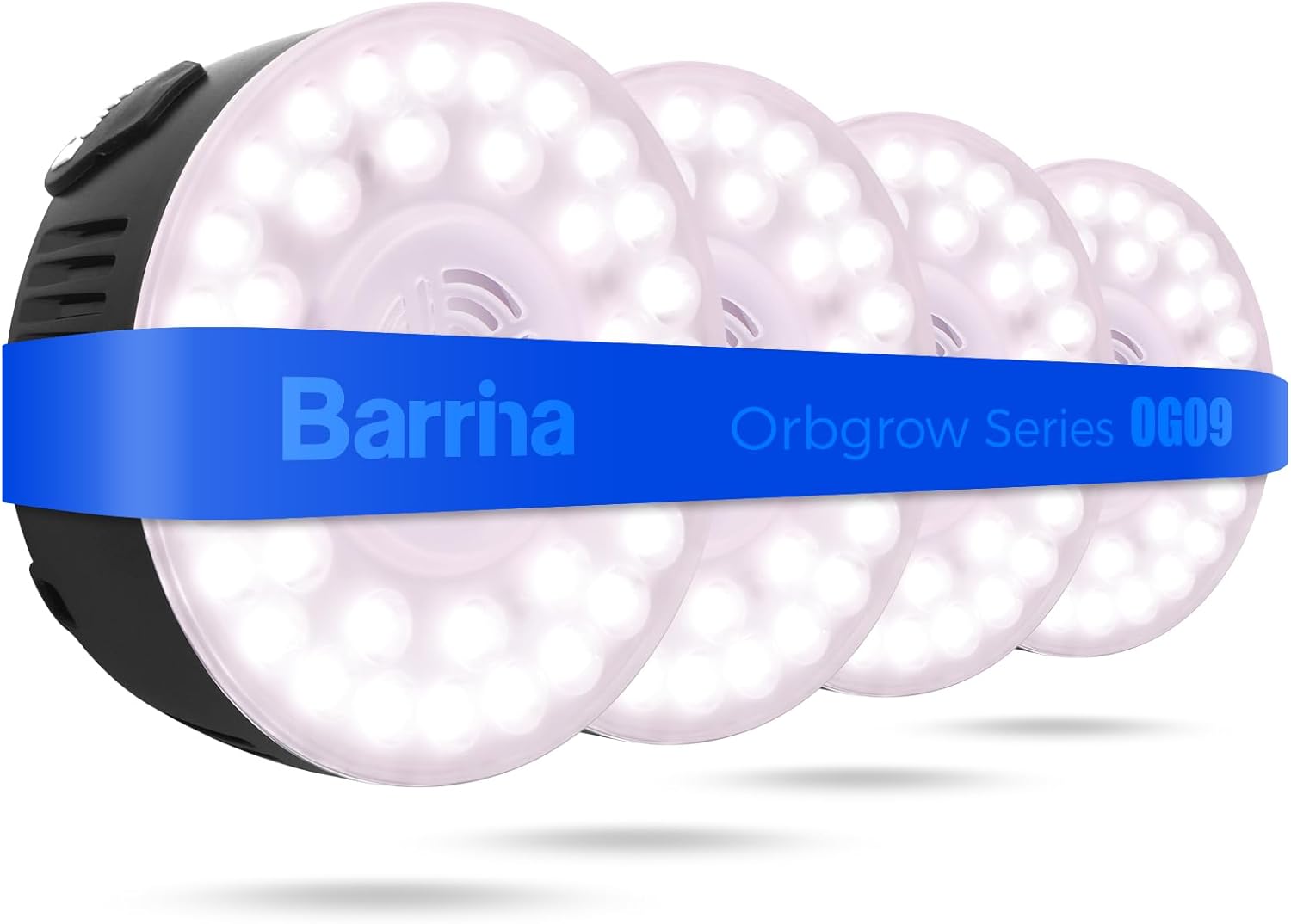Barrina Orbgrow OG09 Puck LED Grow Light, Pinkish White 36W(4 x 9W, 540 Watt Equiv), Plant Lights for Indoor Plants Full Spectrum, Magnetic & Linkable, Small Grow lamp for Plant Shelf, 4 Packs, Black