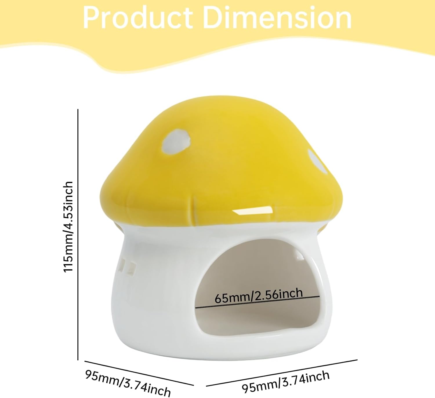 Mushroom Fish Tank Decor, Ceramics Aquarium Shrimp Cave, Betta Hideout Decoration, Cottage Ornament Goldfishes Pleco Cave for Fish Tank Landscape Hideaway Spawning Decor - Yellow