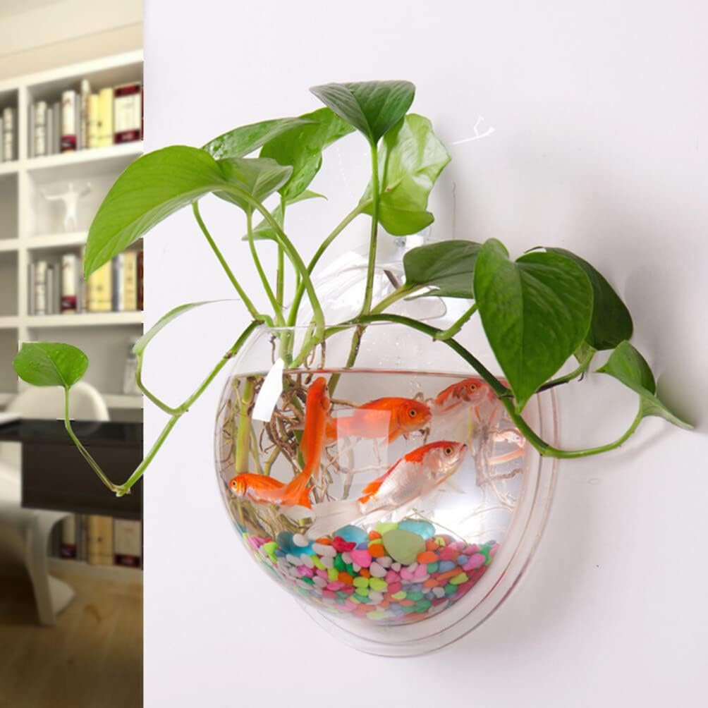 iplusmile Wall Mounted Fish Bowl - 9 Inch Round Acrylic Betta Fish Tank, Hanging Bubble Vase for Plant Propagation & Home Office Wall Decorations