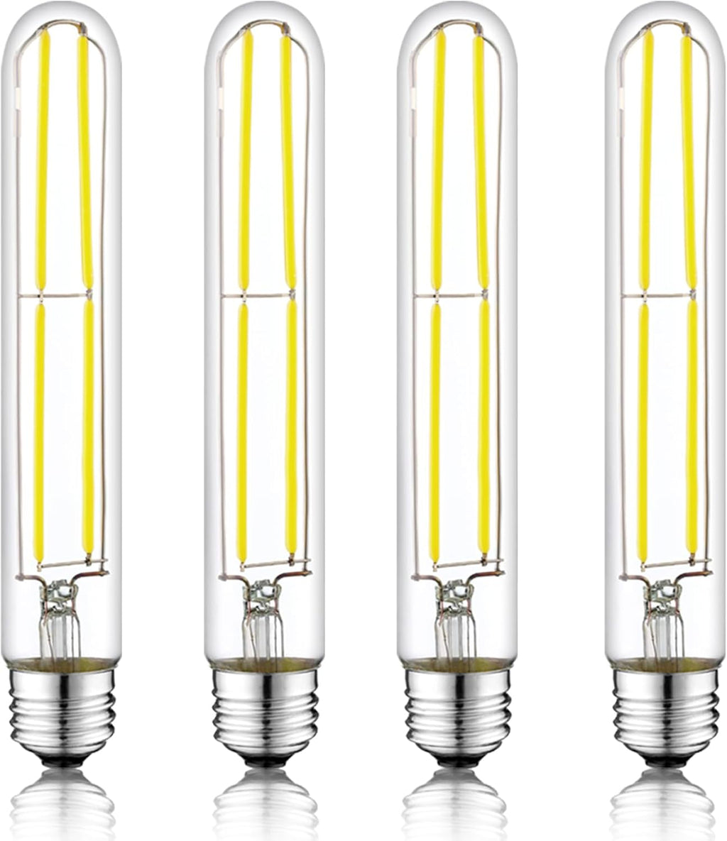 7.3 Inch E26 Led Bulb 6W Dimmable, 6000K Cool White Edison Bulbs 800LM, Equal 80 Watt Tubular T10 T9 Long Clear Glass Light Bulb for Rustic Pendant Industrial Pipe Wall Sconces - 4Pack