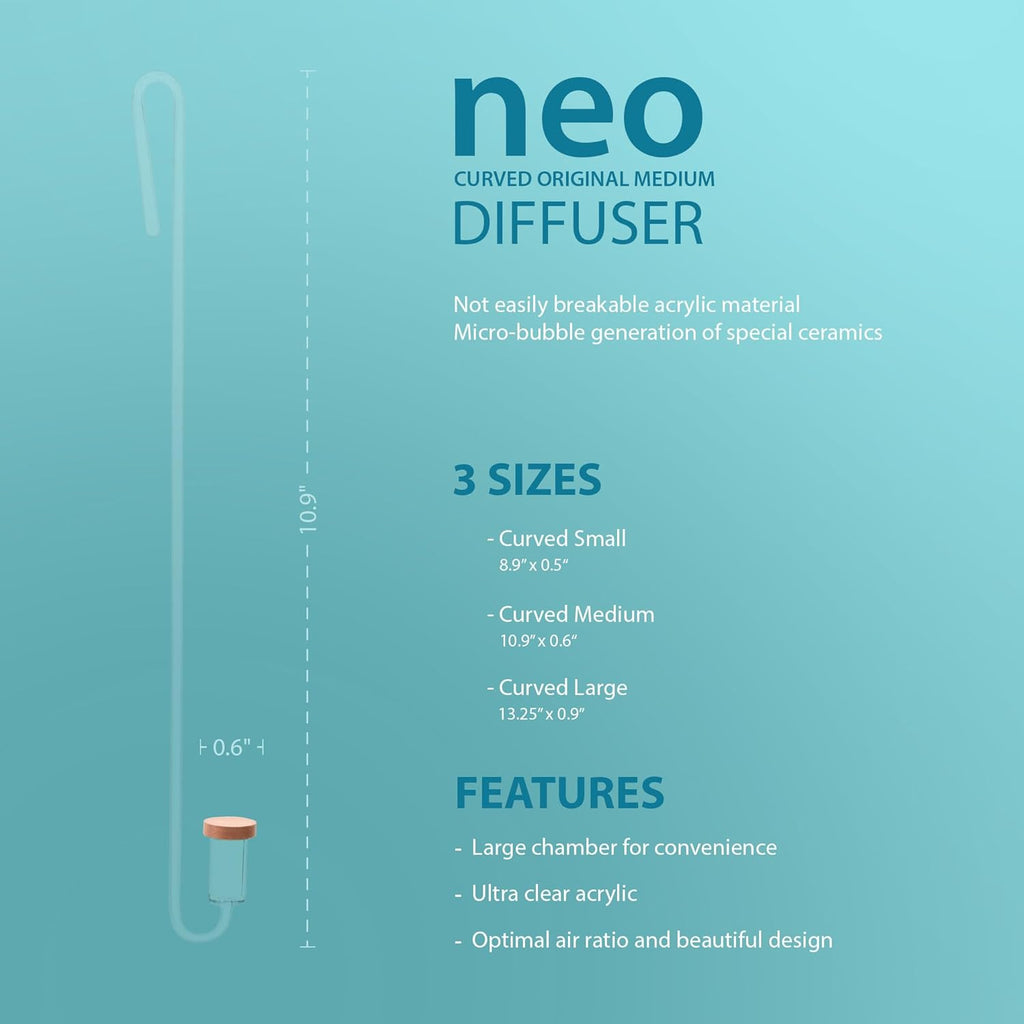 Neo CO2 Aquarium Diffuser - CO2 Diffuser Aquarium Kit, CO2 Diffuser for Aquarium Plants, CO2 System for Aquarium - Curved Original Diffuser, Medium