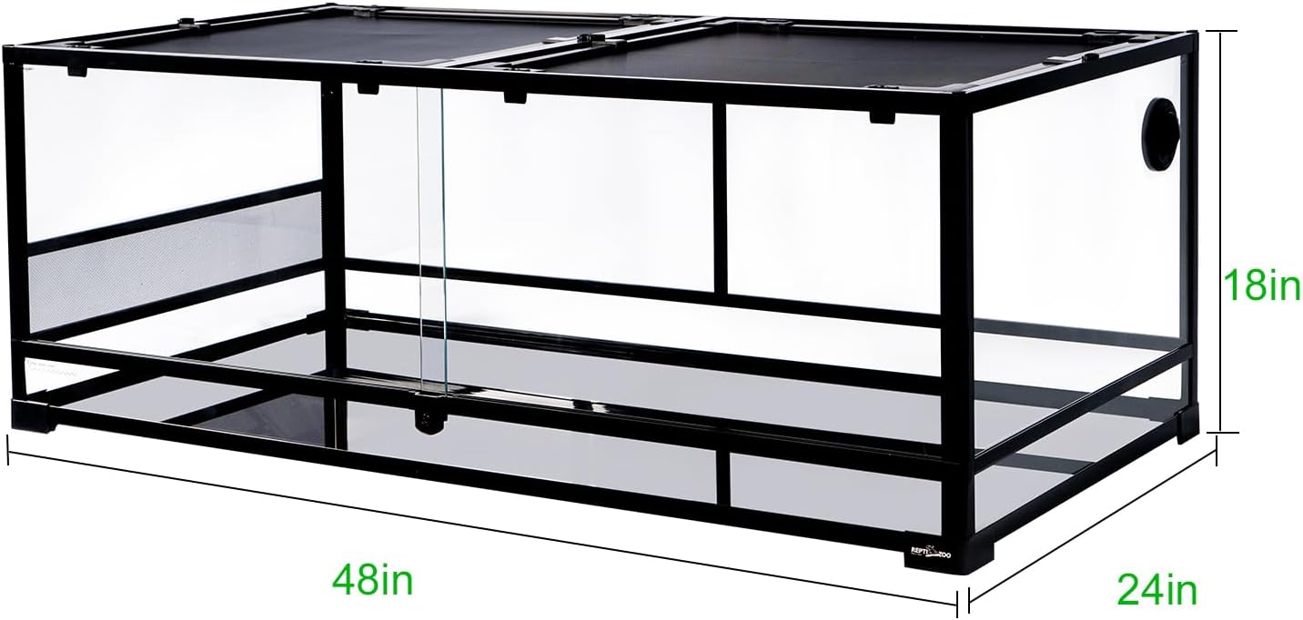 REPTI ZOO 48''x24''x18'' Glass Reptile Terrarium, Front Opening Snake Tank with Double Hinge Door, Reptile Enclosure with Top Screen Ventilation 85 Gallon