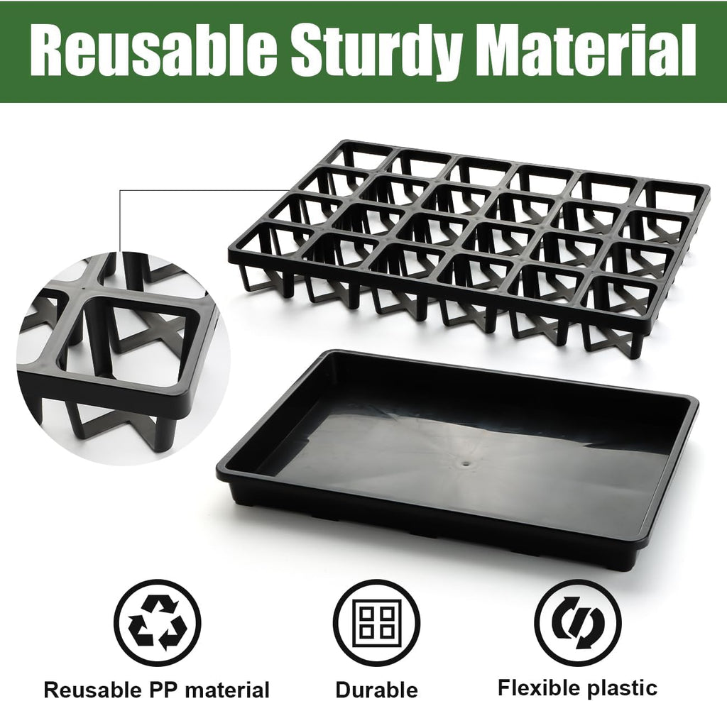24 Cell Nursery Pots Trays (17"x11"x2") with Plastic Flat Seed Starter Trays, Durable Carrying Seedling Starter Tray, Reusable Planting Tray for Holding 2.7 inch Nursery Pots, 3 Sets Combo