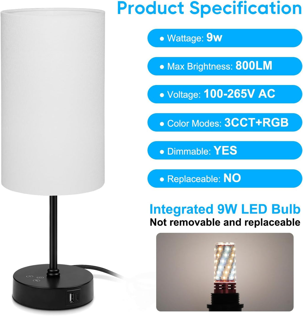 Unicozin 17Inch Table Lamp, 3 CCT 3000K/4500K/6500K & RGB Color Changing, Stepless Dimmable Bedside Lamp for Reading, Ambience Nightstand Light for Home Decor Party, White Shade