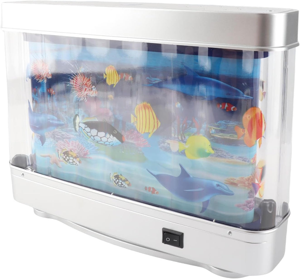 Lifelike Artificial Aquarium with Moving Fish, Mini Fish Tank LED Night Light for Sensory Therapy, Kids Toy for Bedroom or Office Desk