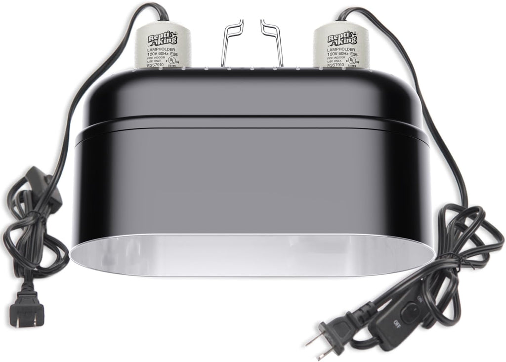 Reptile Light Fixture – Dual Dome with Ceramic Socket – Dual Use for Heat Lamp Emitter & Basking Bulbs & UVB Bulbs – Ideal for Bearded Dragon, Snake, Chameleon, Turtle & Terrarium Tank Accessories