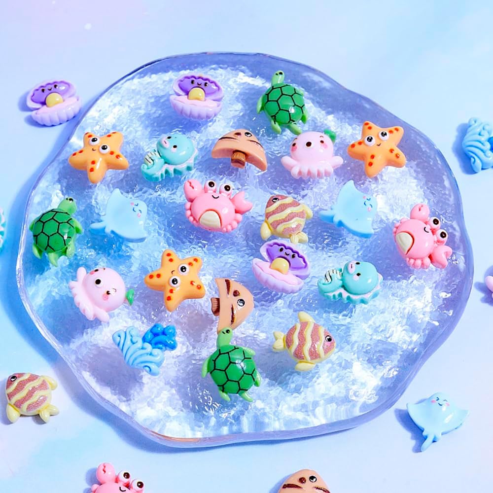 100 pcs Mini Ocean Resin Animals Plastic Animals Marine Miniature Aquarium Ornaments Decorations for DIY Fish Tank Potted Micro Fairy Garden Dollhouse (100PCS Marine Animal Set)