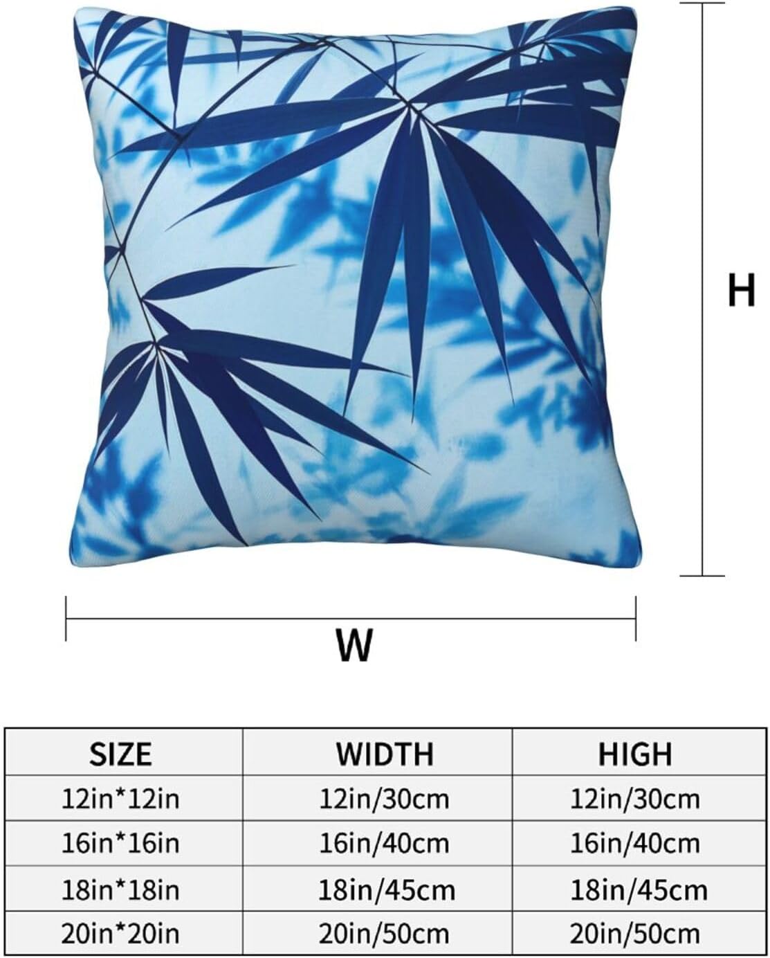 Blue Gradient Bamboo Leaf Throw Pillow Covers Set of 2 Ultra-Soft All-Season Pillow Shams with Hidden Zipper,Durable for Sofa Bed Car Decor & Gift 18x18IN