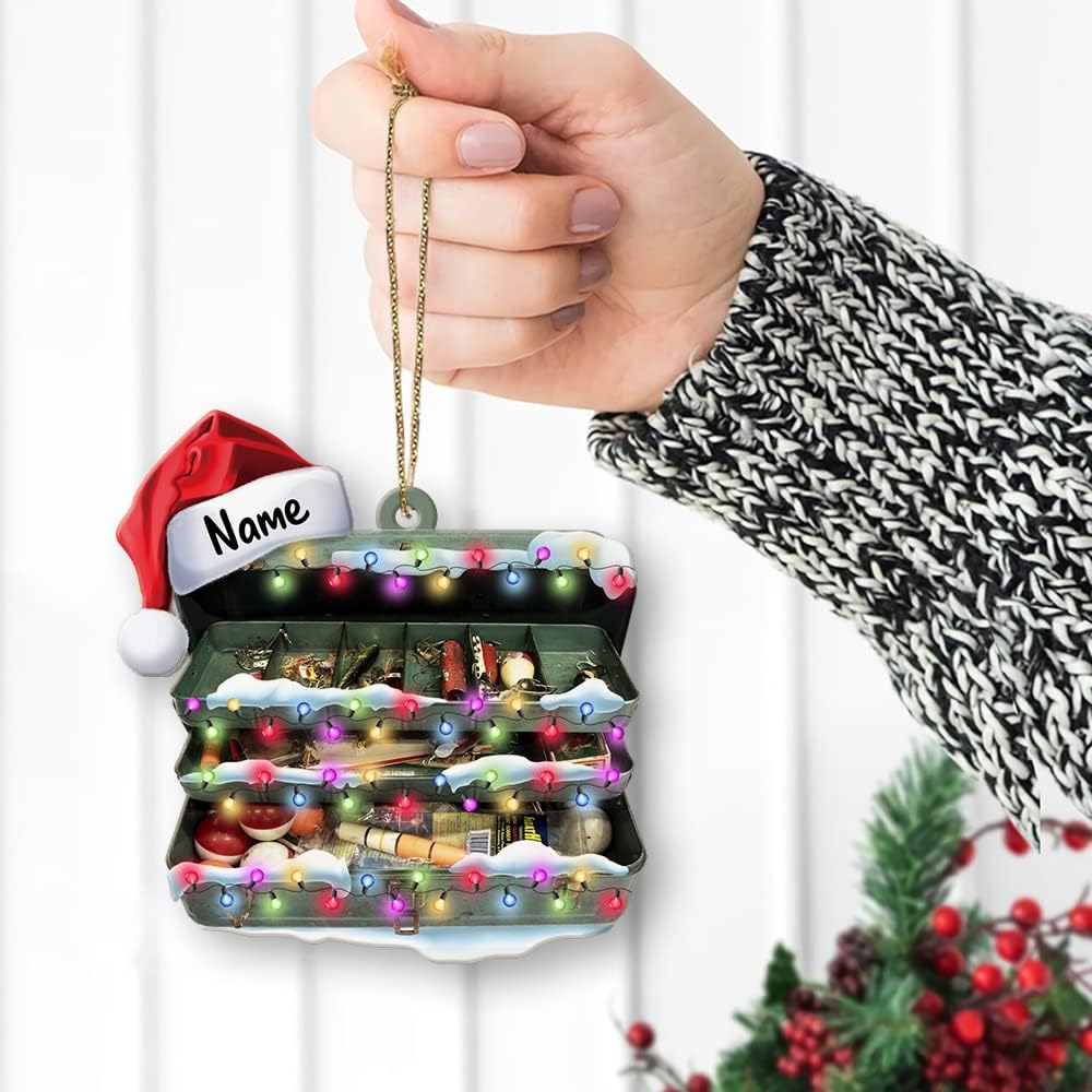 Fishing Tools Box Personalized Fishing Christmas Ornament Fish Ornaments for Christmas Tree Bass Fish Ornaments Fishingman Decor Flat 2D Hanging Tree Fisherman Dad Gift 16