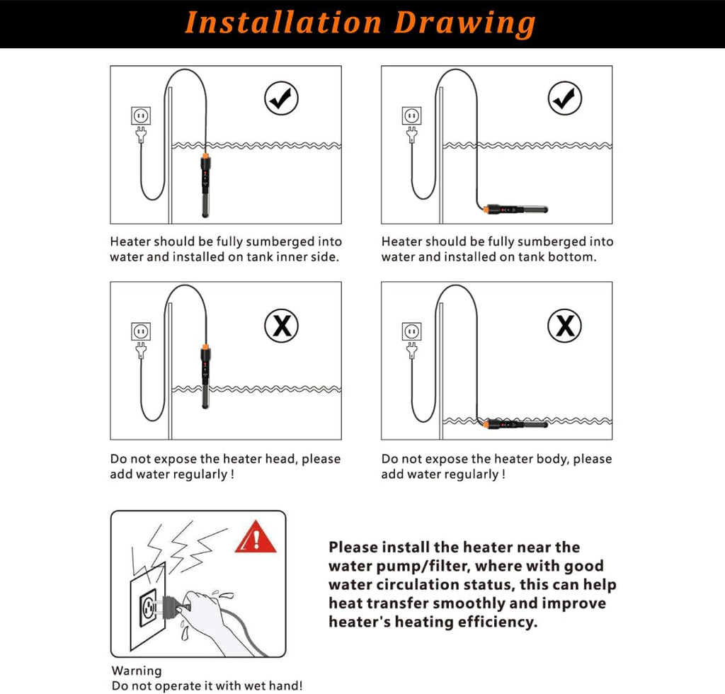 PULACO 100Watt Aquarium Heater for 10-20gallon Fish Tank, Adjustable Submersible Heater Thermostat with Thermometer Strip and Suction Cup