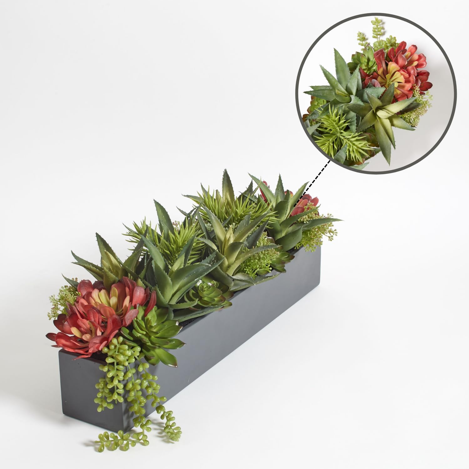 CG Hunter Oblong Faux Succulent Arrangement, Premium Artificial Indoor Plant Enhances Interior Design, Display on any Surface in Your Home Adding an Inviting Touch of Nature, Grey Planter Pot Included