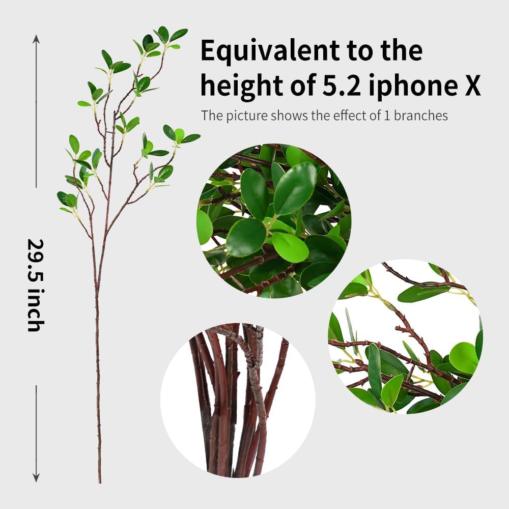 Artificial Plants Faux Greenery Eucalyptus Stems,Faux Branches for Vase Filler,Artificial Ficus Twig Branches Stems for Shop Garden Office Home Décor (6, Stems03)