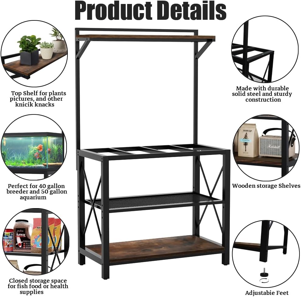 40-50 Gallon Fish Tank Stand, 36.6" x 18.5" Metal Aquarium Stand with Plant Shelf, 4-Shelf Fish Tank Stand for Fish Tank Accessories Storage fits Aquarium,Turtle Tank, or Reptile Terrariums, Tank not Included