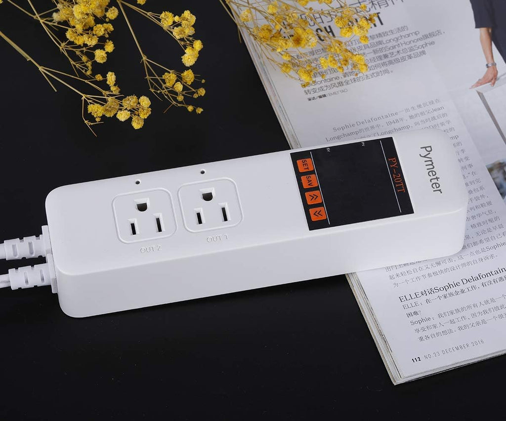 2 in 1 Digital Temperature Controller Dual Outlet Heat Mat Thermostat Reptile Greenhouse Heater Home Brewing Freezer Cooling Heating Pad Control 16A 1920W
