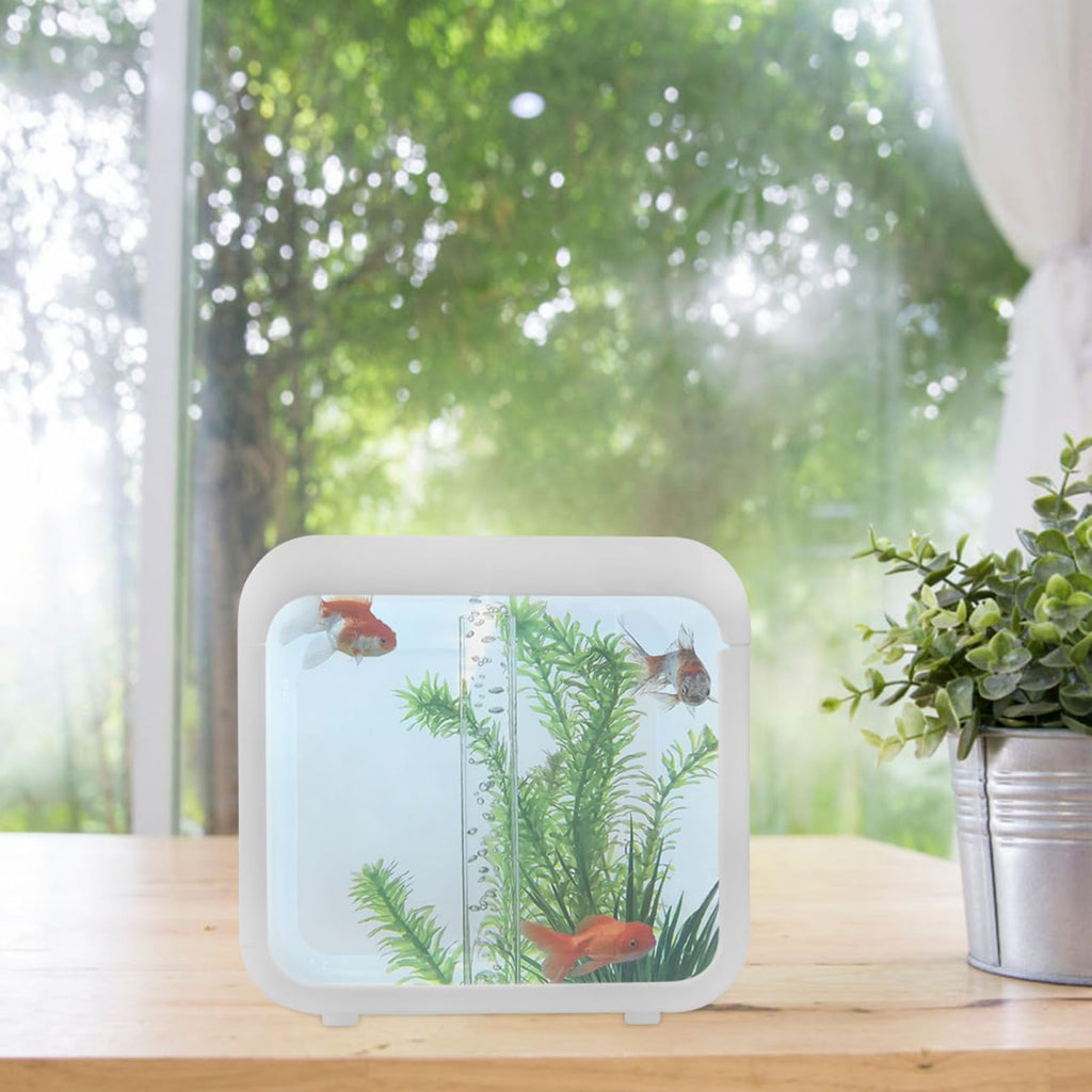 Plastic Aquarium Miniature Kits Small Aquarium Mini Fish Tank Small with LED Lighting Fish Landscape Box Desktop Decoration LED Creative