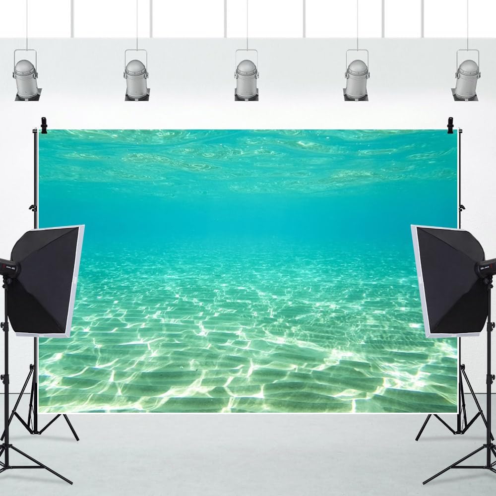 Renaiss 10x8ft Underwater World Backdrop Under The Sea Sunlight Seascape Photography Background Undersea Glittering Seabed Scenery Party Banner Aqua Fish Tank Aquarium Decors Photo Booth Props