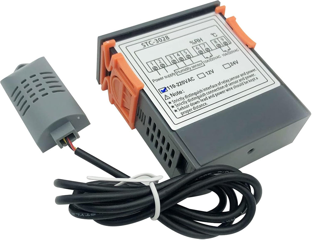 2Pcs All-Purpose Intelligent Digital Display Temperature and Humidity Controller with Dual Displays and Relay Outputs STC-3028 10A AC110~220V for Incubator Brooder Refrigerator Fermenter Greenhouse