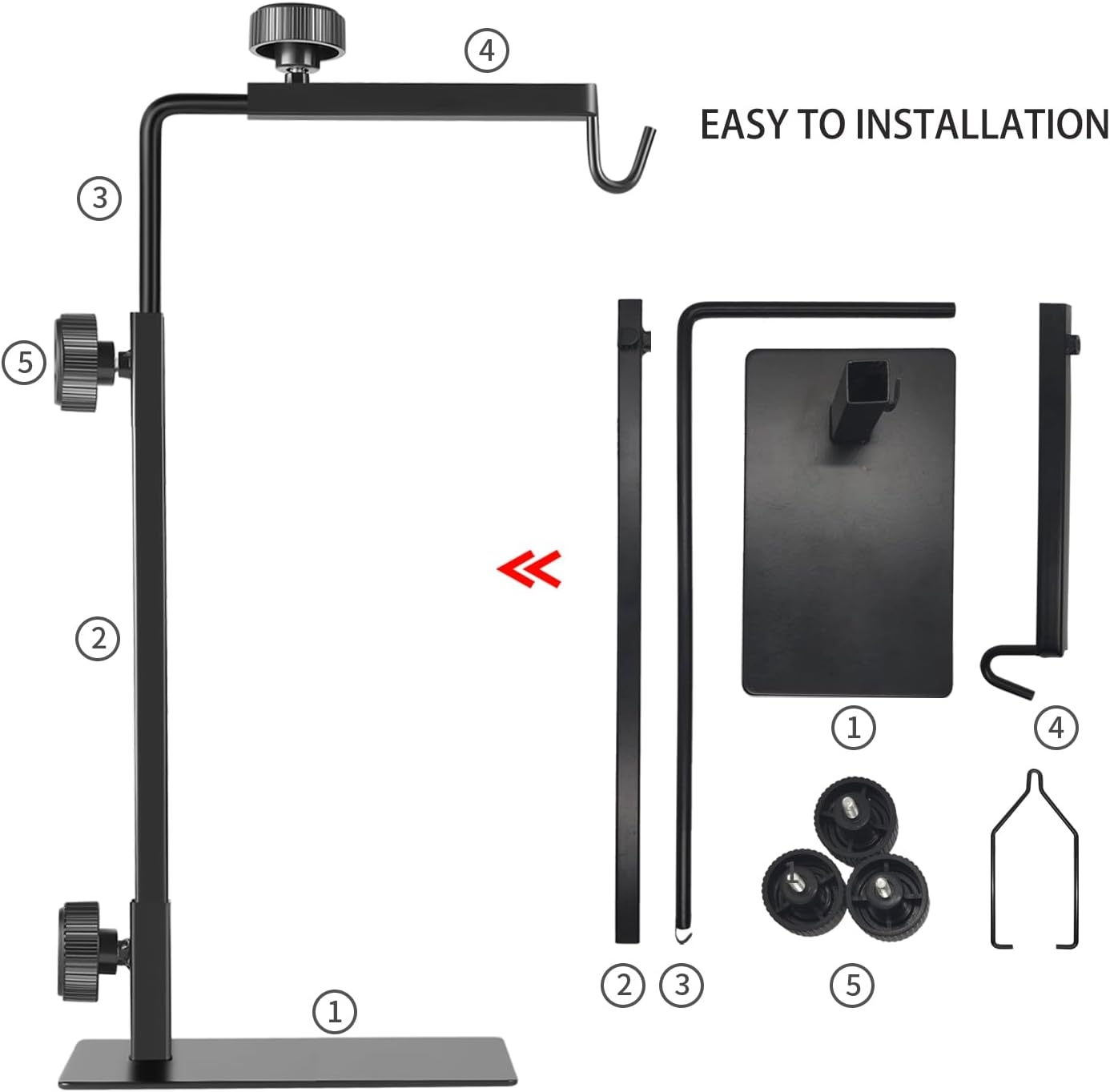 Reptile Lamp Stand, Adjustable 16-31 Inch Domes Heat Lamp Metal Bracket Floor Light Holder for Reptile Terrarium Lighting Heating Light and Dome lampshade, Large
