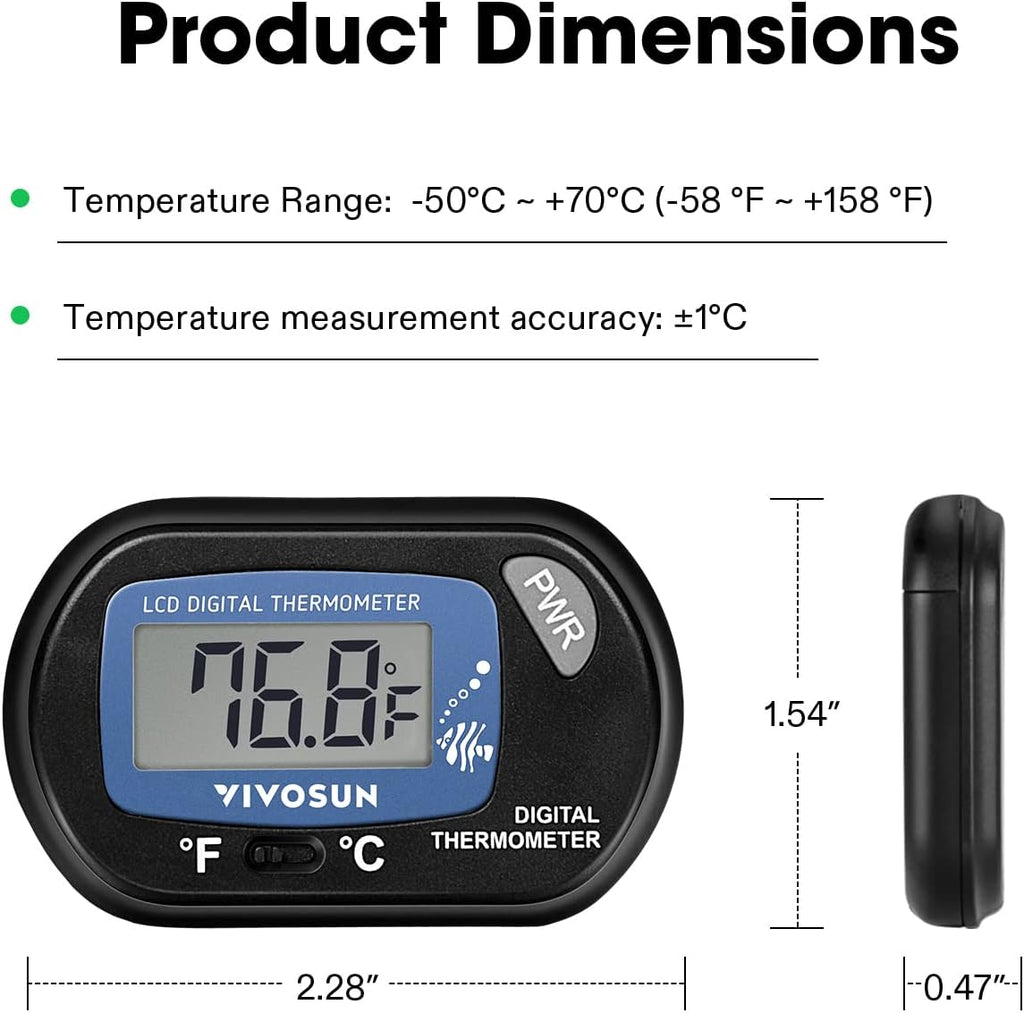 VIVOSUN 4-Pack LCD Digital Aquarium Thermometer Fish Tank Water Terrarium Temperature with Suction Cup for Turtle