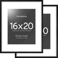 Homeforia 16x20 Black Wood Frame, High End Oak 16x20 Picture Frames with Mat 11x14 Photo, 16 x 20 Wooden Poster Frame Matted to 11 by 14 Print, 20x16 Hanging Frames, Tempered Glass, Wall Kit, Set of 2