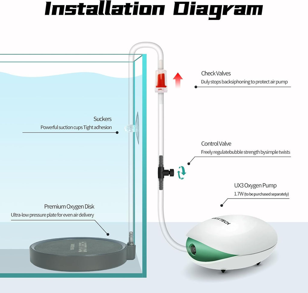UPETTOOLS Air Stone for Aquarium Fish Tank, 4 Inch Aquarium Bubbler Kit Quiet High Dissolved Oxygen Diffuser, Nano Oxygen Aerator Stone with Air Tube Control Valve for Tanks and Hydroponics