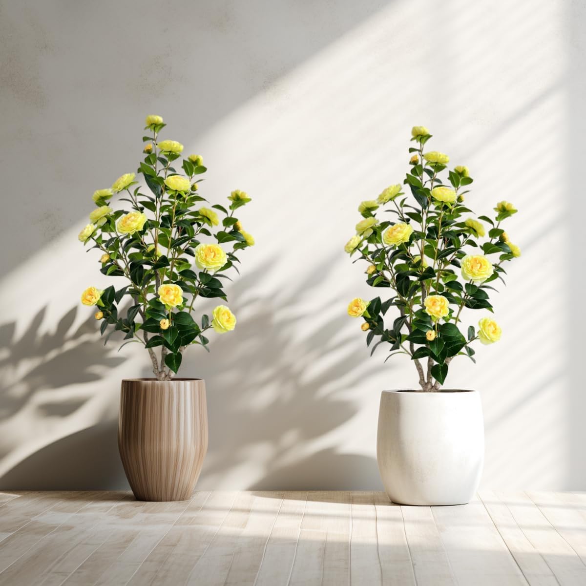 Artificial Camellia Tree 3.4ft Fake Trees pseudophyte (2, Yellow)