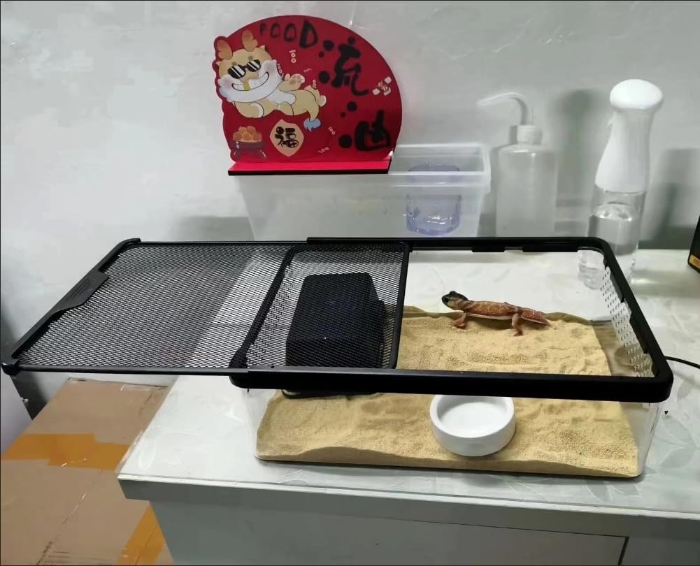 Reptile Feeding Box Clear Terrarium for Geckos, Frog, Lizards, Chameleons, Serpents, Scorpion, Snail, Insect, Hermit Crab, Isopods - 12.6x8.6x3.9inch