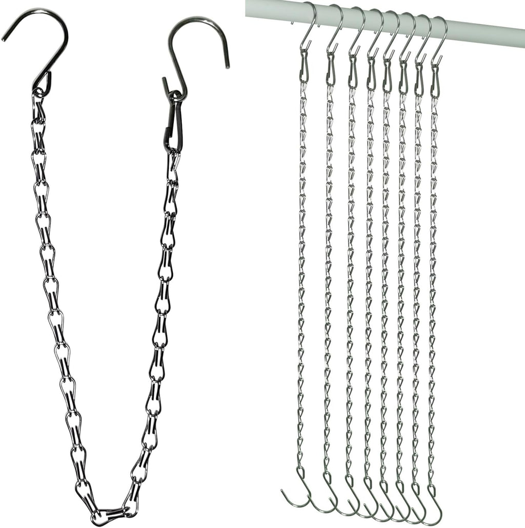 Adjustable Hanging Chain with Hooks, 21 Inch, Silver - 8 Pack Heavy Duty for Hanging Grow Lights, Christmas Wreath, Neon Sign, Indoor Plants, Bird Feeders