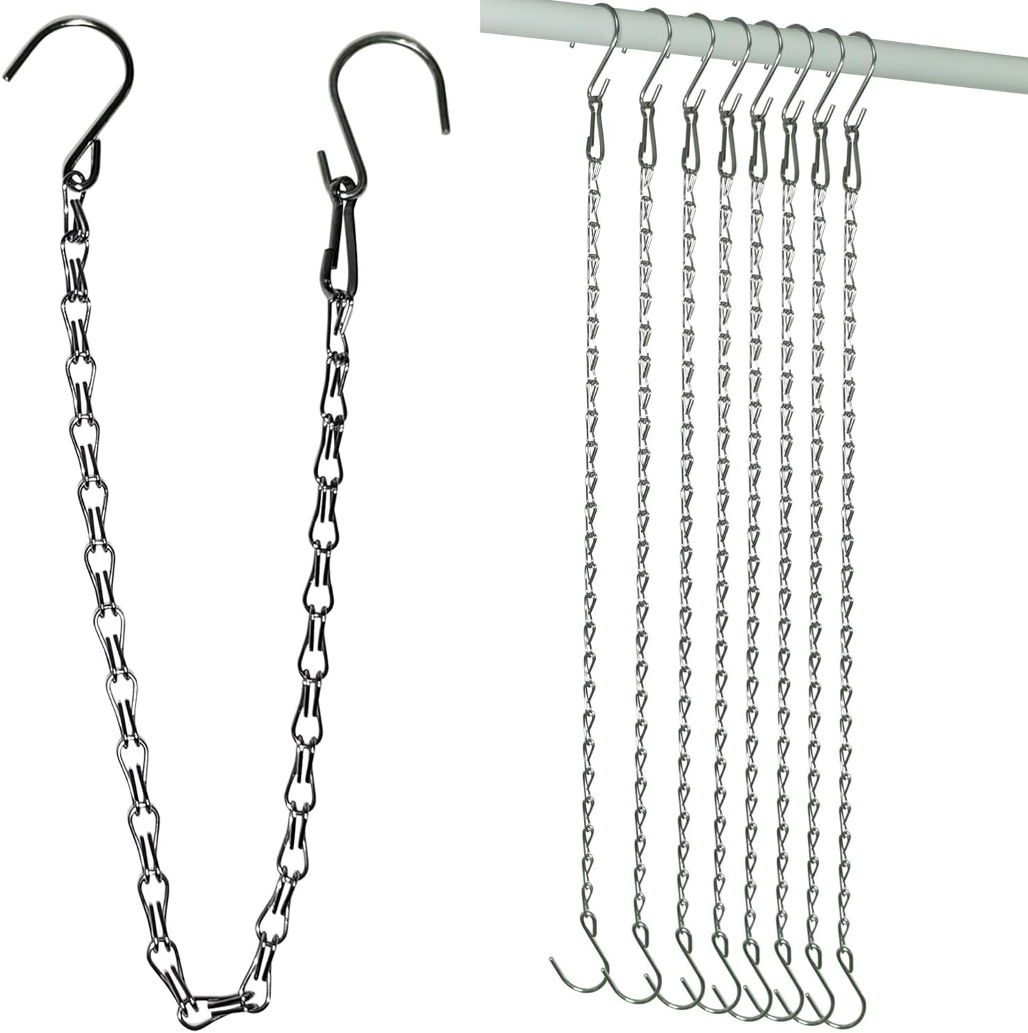Adjustable Hanging Chain with Hooks, 21 Inch, Silver - 8 Pack Heavy Duty for Hanging Grow Lights, Christmas Wreath, Neon Sign, Indoor Plants, Bird Feeders