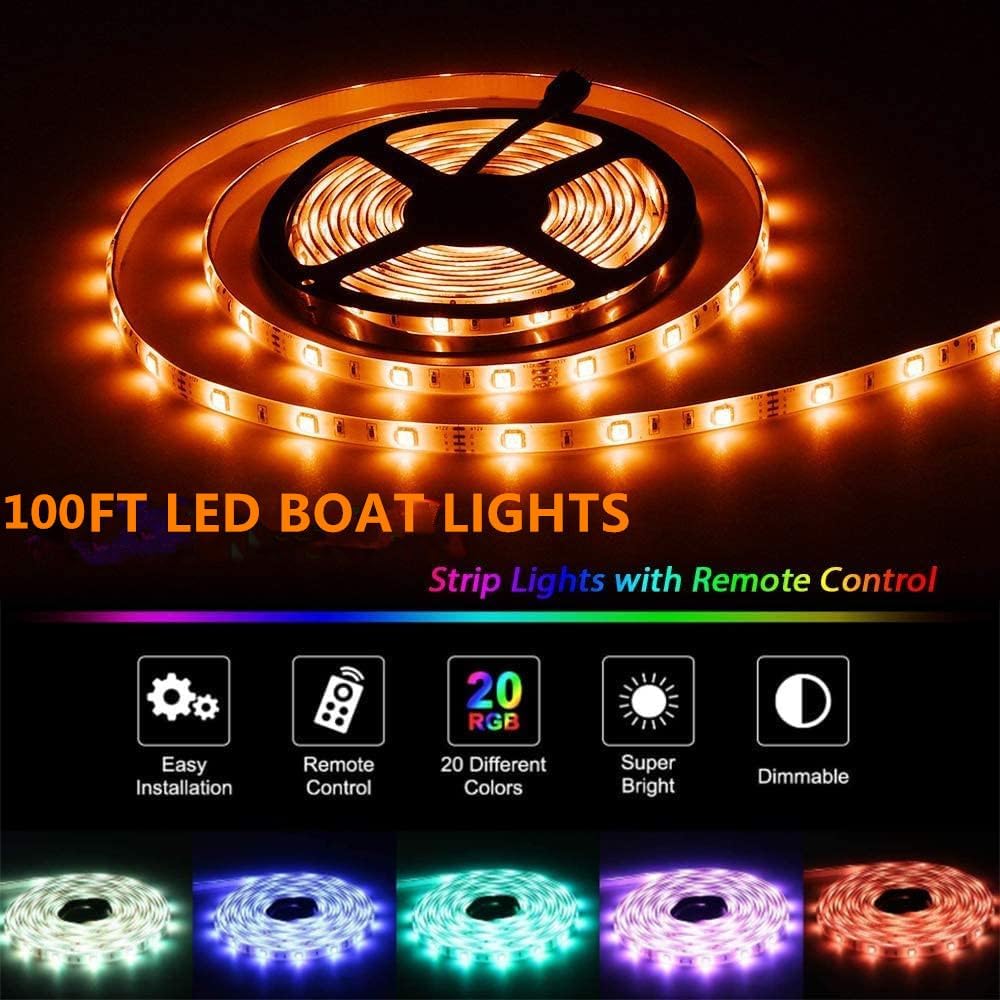 LED Boat Strip Lights, 100FT Multi-Color Marine Pontoon Led Lights, Waterproof Boats Interior Light, Under Gunnel Light, Boat Deck Lighting, Night Fishing Lighting for Pontoon Fishing Bass Yacht