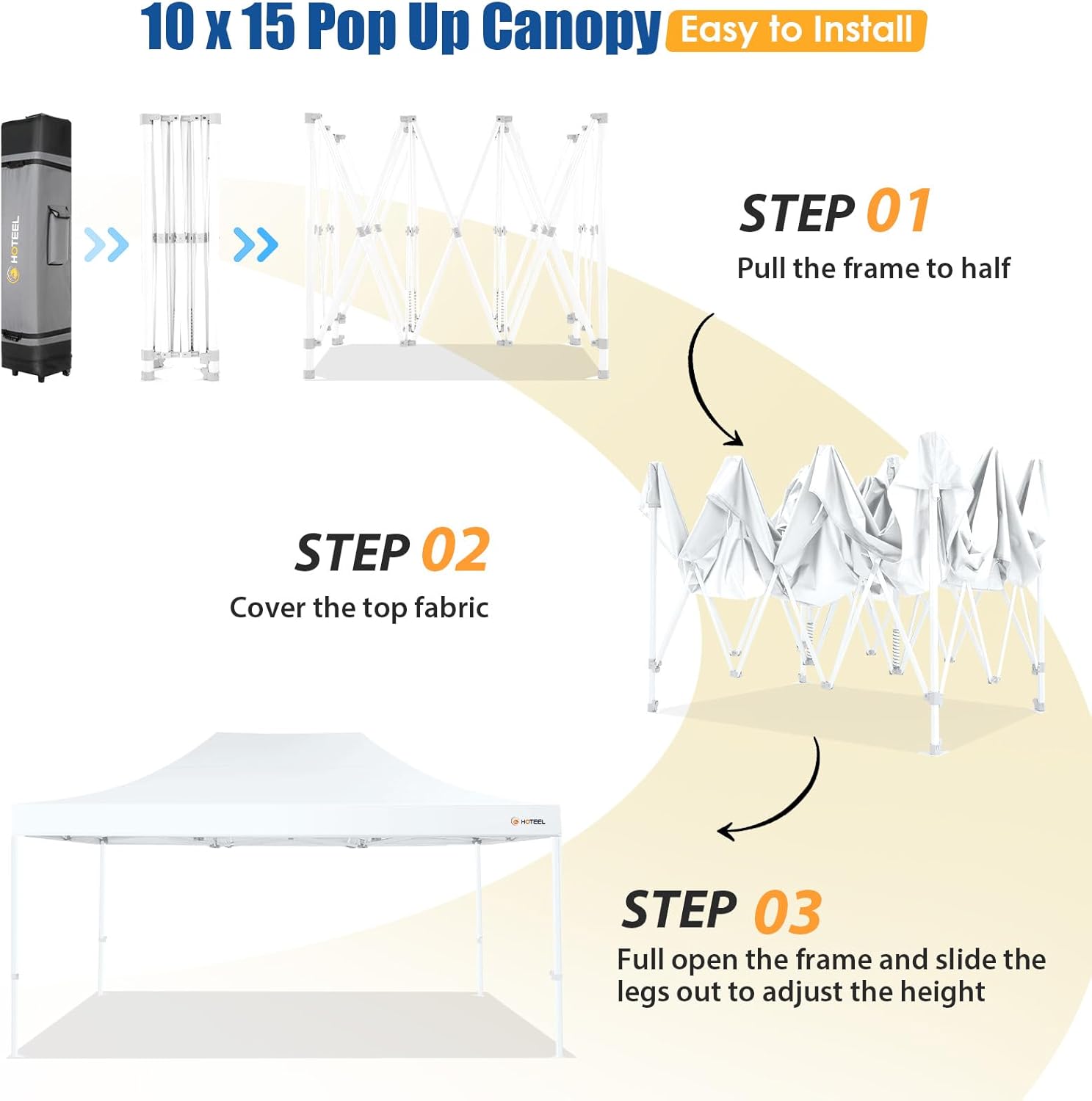HOTEEL 10x15 Pop up Canopy Tent for Parties, Heavy Duty Easy Setup Tent Without Sidewalls, Outdoor Commercial Instant Gazebo for Wedding Event, with Roller Bag & Sand Bags, White(Hexagonal Frame)