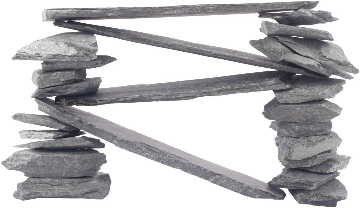 CFKJ [18 Pounds] Natural Slate Stone Rocks, Mix of Rocks About 2 to 5 inches and 4 Piece 8 inches Slate Stone Rocks for Aquascaping, Aquariums, Terrariums, Amphibian Enclosures