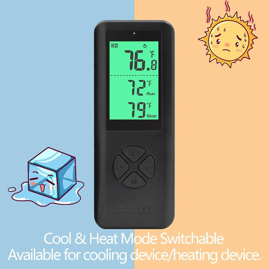 Digital WTC200 Wireless Thermostat Plug-in Temperature Controller Outlet, Remote Temp Controller, Thermometer Heating Cooling Mode for Fan Heater Greenhouse Home Brew Reptile - Black