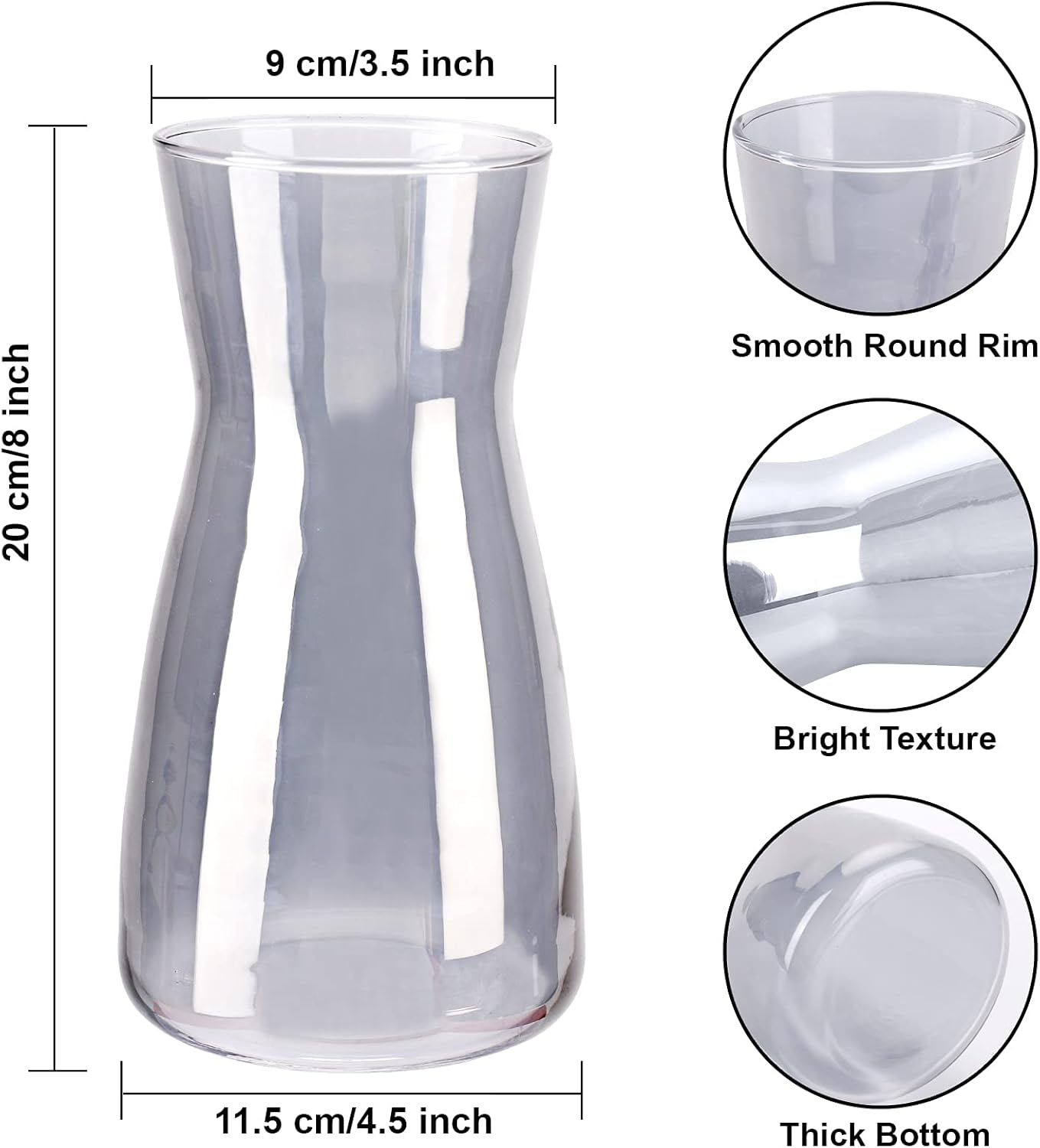 Glass Vases for Flowers, 8 Inch Tall Ins Modern Gray Crystal Clear Glass Vases for Centerpieces Home Desk Decoration, Decorative Glass Table Vase for Birthday Wedding Housewarming Gift