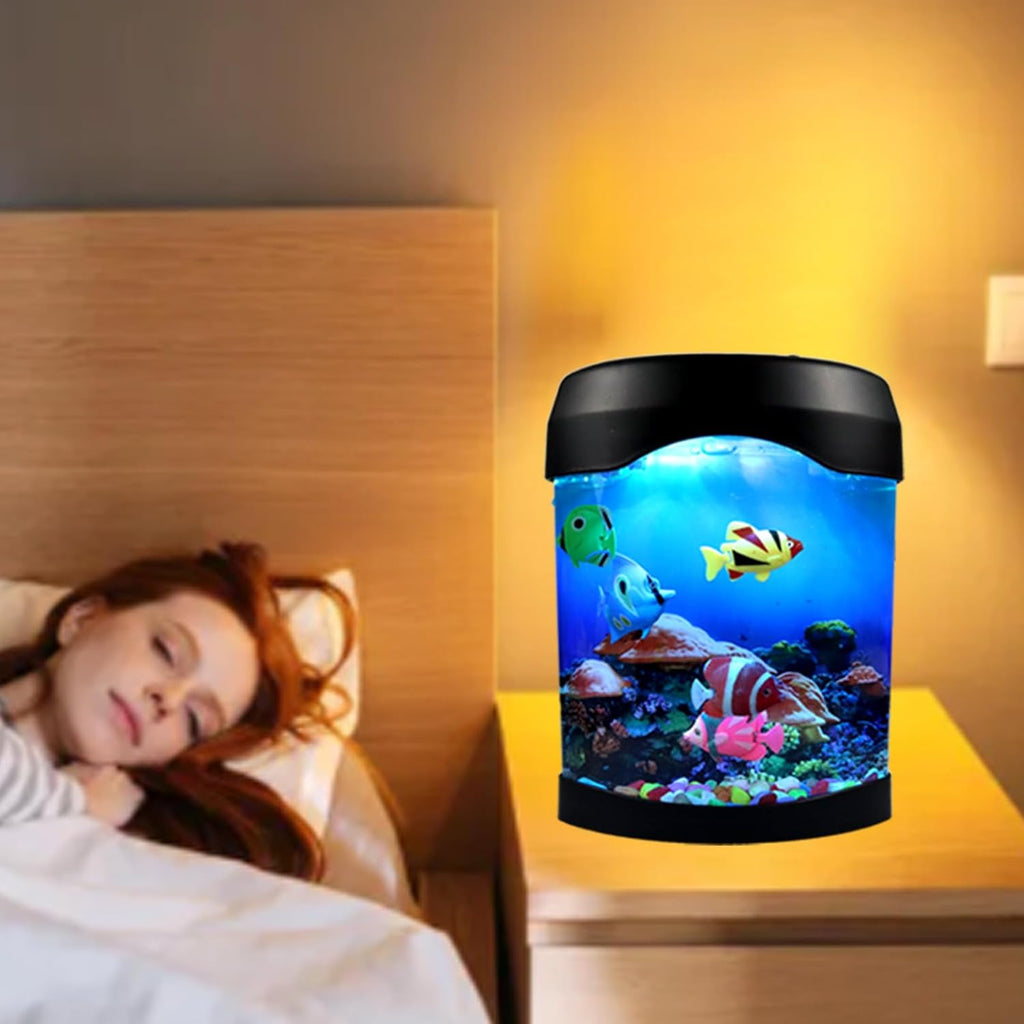 Toycol Fake Fish Lamp, Nightly Lifelike Desk Electric Mood Light, LED Light Tank with 6 Color Changing and (5 Fake Fish) Mini Aquarium for Home Office Deco Adults,Gifts for Kids and Adults
