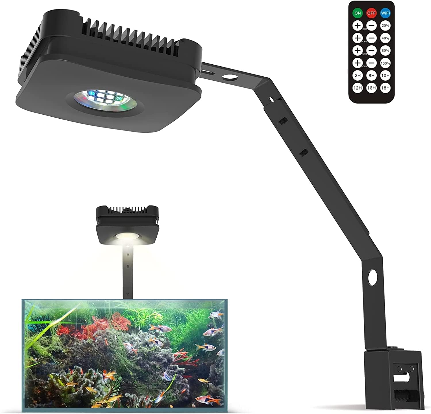 Lominie LED Aquarium Light, Full Spectrum Fish Tank Light, Clip on Freshwater Planted Light Adjustable Gooseneck for Freshwater Coral Fish Tanks, Dimmable Nano Refugium Tank Light Supports Remote Wifi