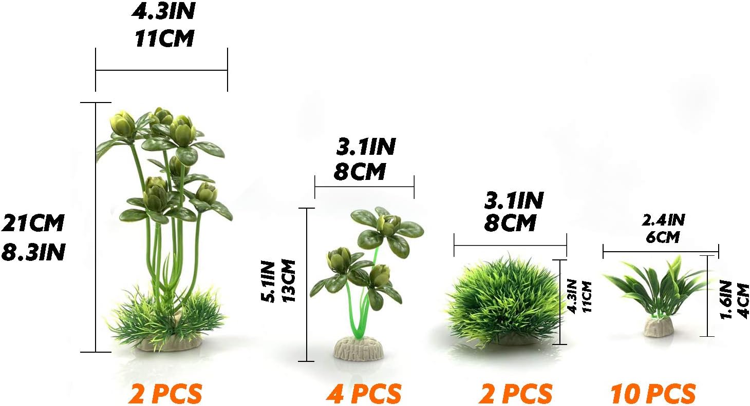 BEGONDIS Artificial Green Water Plants Flower Set 18 Pcs, Fish Tank Aquarium Decorations, Made of Soft Plastic