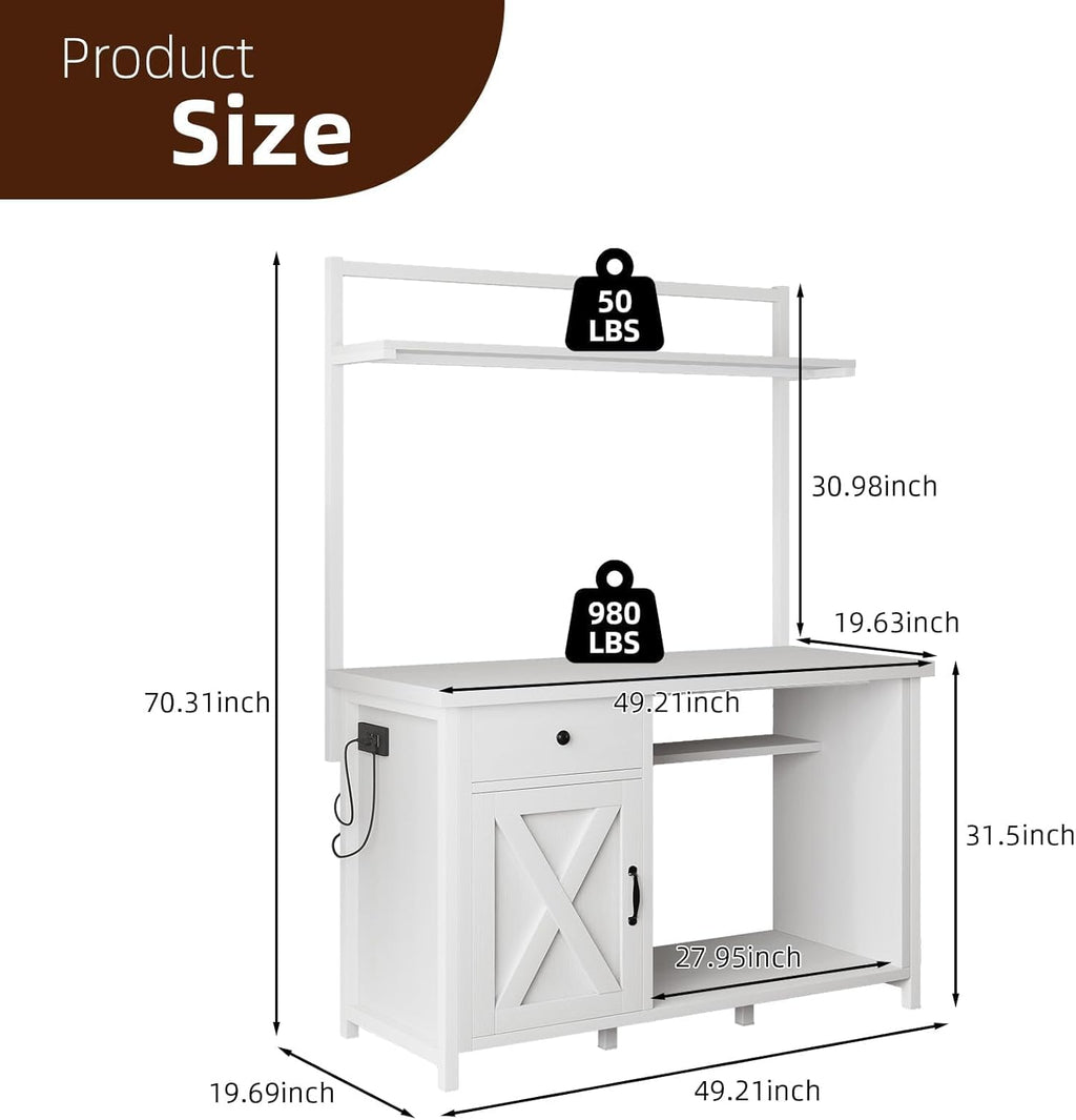 55-75 Gallon Fish Tank Stand with Power Outlet, Led Light, Heavy Duty Aquarium Stand with Cabinet for Fish Tank Accessories Storage, Shelf, for Turtle Tank, Reptile Terrarium, 1100 LBS (White)