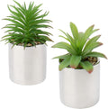 Briful Small Artificial Succulents in Pots Set of 2 Realistic Faux Succulents Plants with Silver Ceramic Pots Cute Mini Fake Plants Decor for Modern Home Table Office Desk Bathroom Shelf Decoration