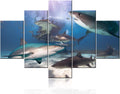 Artwork for Home Walls Shark Fish Pictures Undersea Paintings Multi Panels Printed on Canvas Sunlight Wall Art for Living Room Home Modern Decor Gallery-Wrapped Framed Ready to Hang(60''WX40''H)