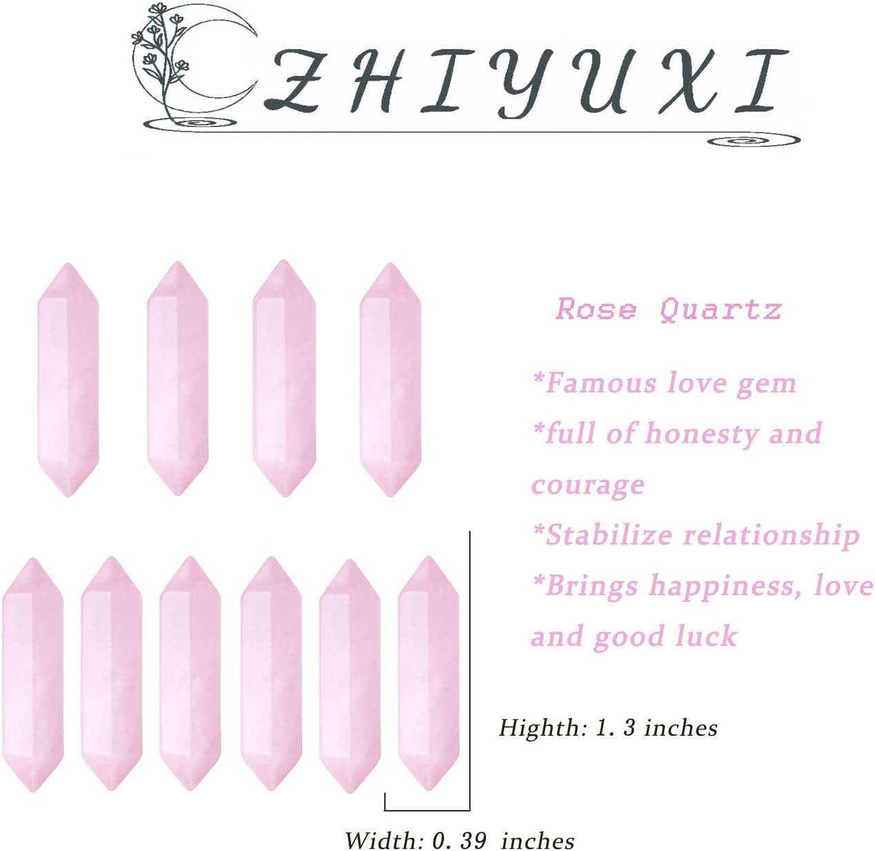 ZHIYUXI 20 Pcs Rose Quartz Crystals Crystal Points Gemstone Rose Quartz Crystal Tumbled Polished Energy Reiki Healing Stone Crystal Wand Wholesale Meditation Decor Gifts